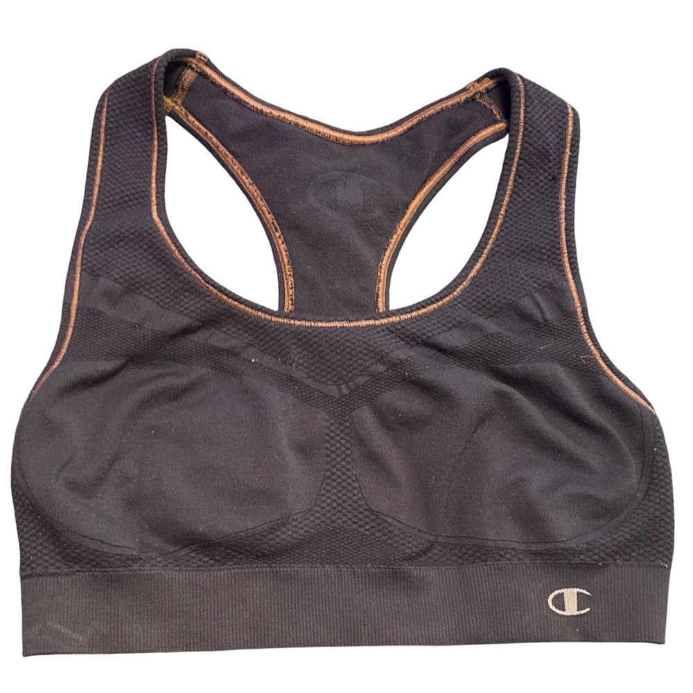 Champion Seamless Racerback Sports Bra Dark Gray Pink Stitching Pullover Small